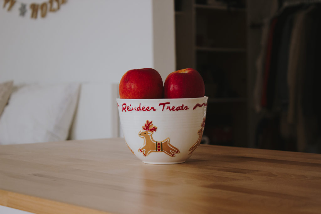 Minimalist Holiday Decor - Reindeer Treats Bowl with Apples